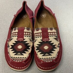 Ariat Burgundy and Cream Aztec Slip-Ons